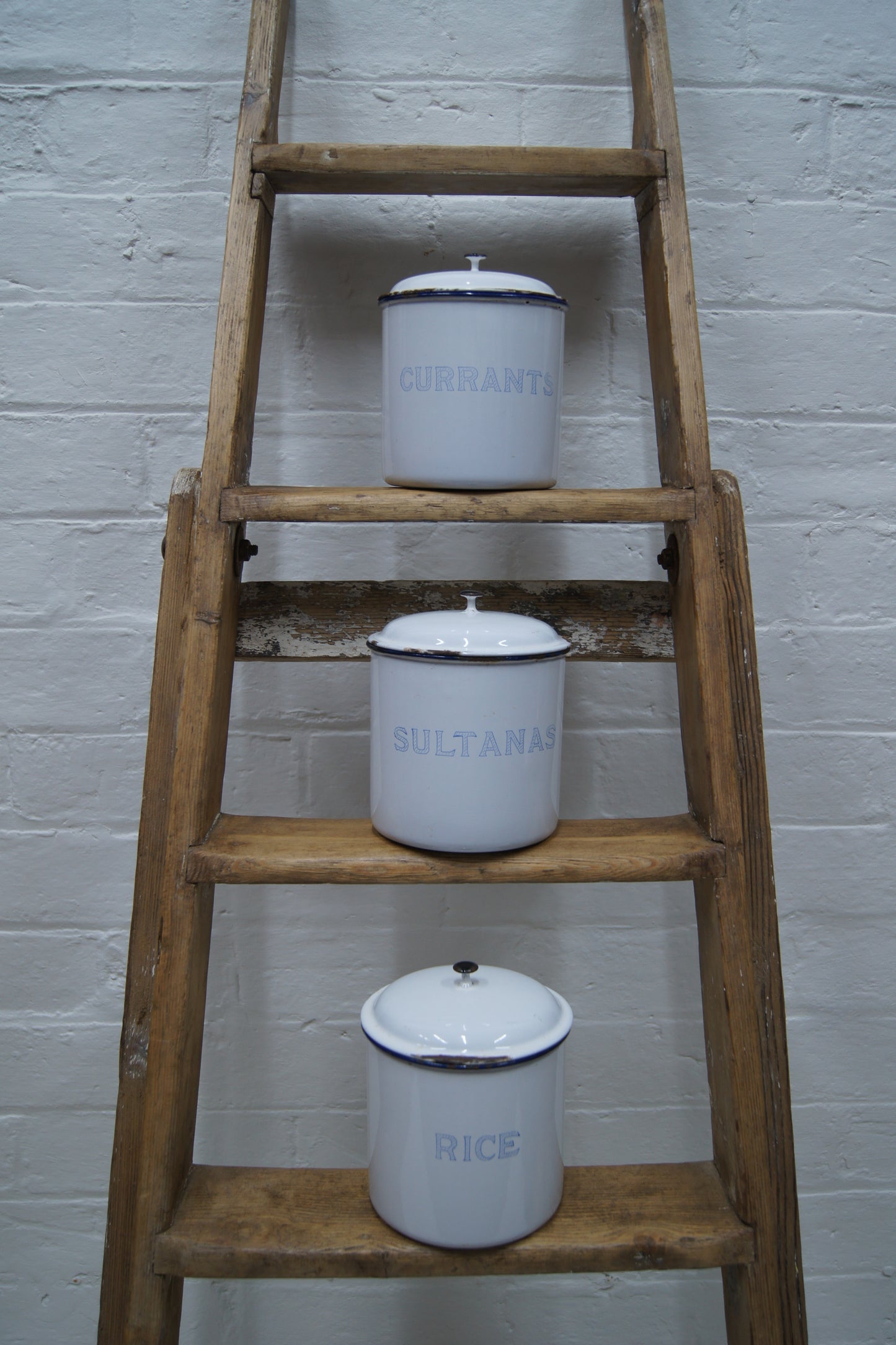 Set of 3 Vintage Swedish 1960s Enamelled Kitchen Canisters