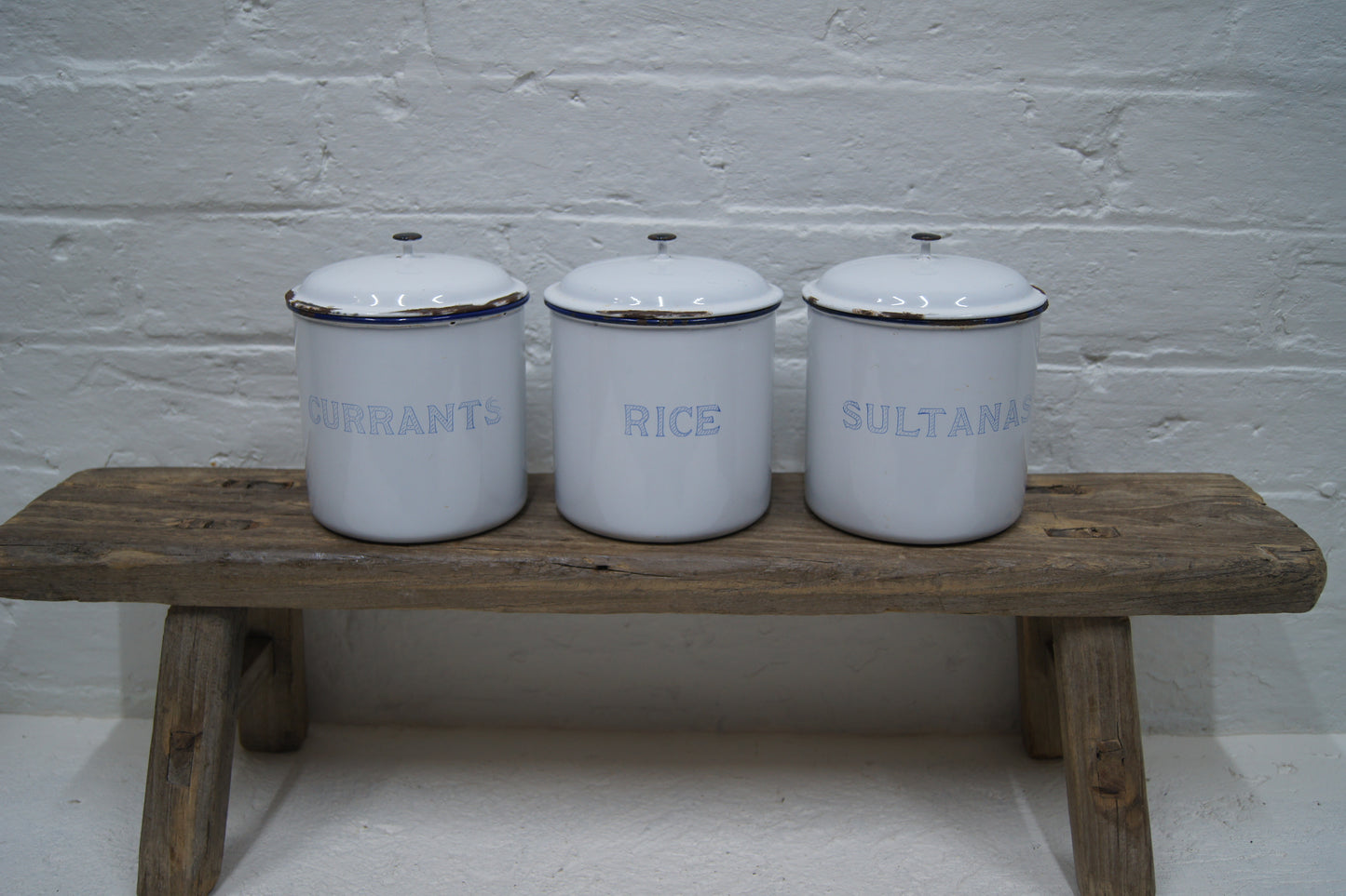 Set of 3 Vintage Swedish 1960s Enamelled Kitchen Canisters