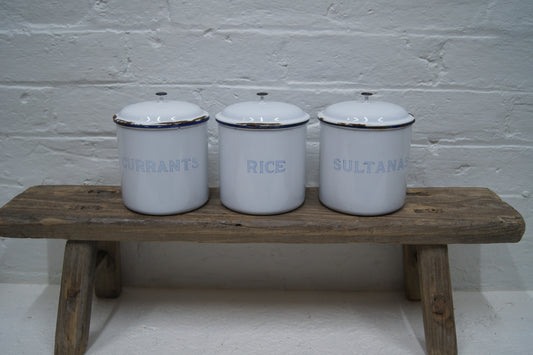 Set of 3 Vintage Swedish 1960s Enamelled Kitchen Canisters