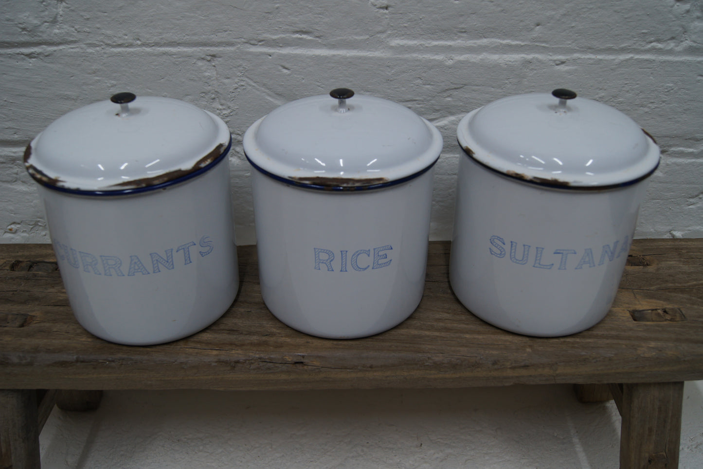 Set of 3 Vintage Swedish 1960s Enamelled Kitchen Canisters