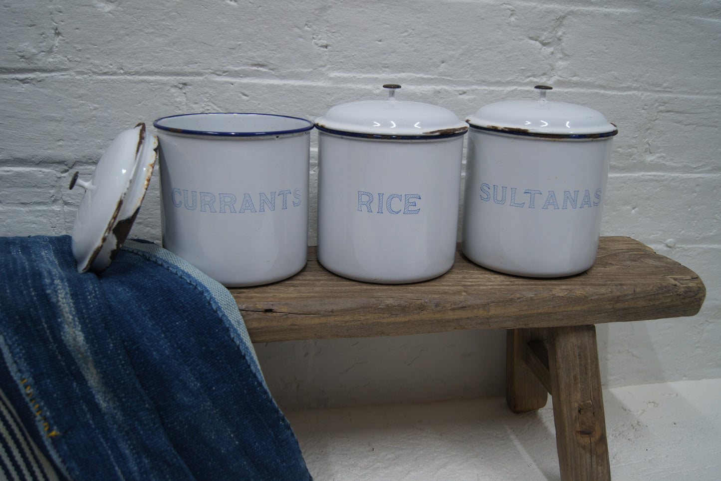 Set of 3 Vintage Swedish 1960s Enamelled Kitchen Canisters