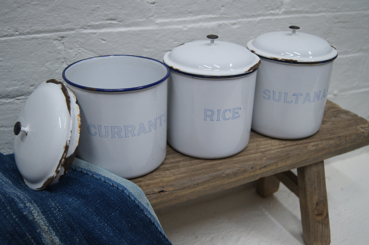Set of 3 Vintage Swedish 1960s Enamelled Kitchen Canisters