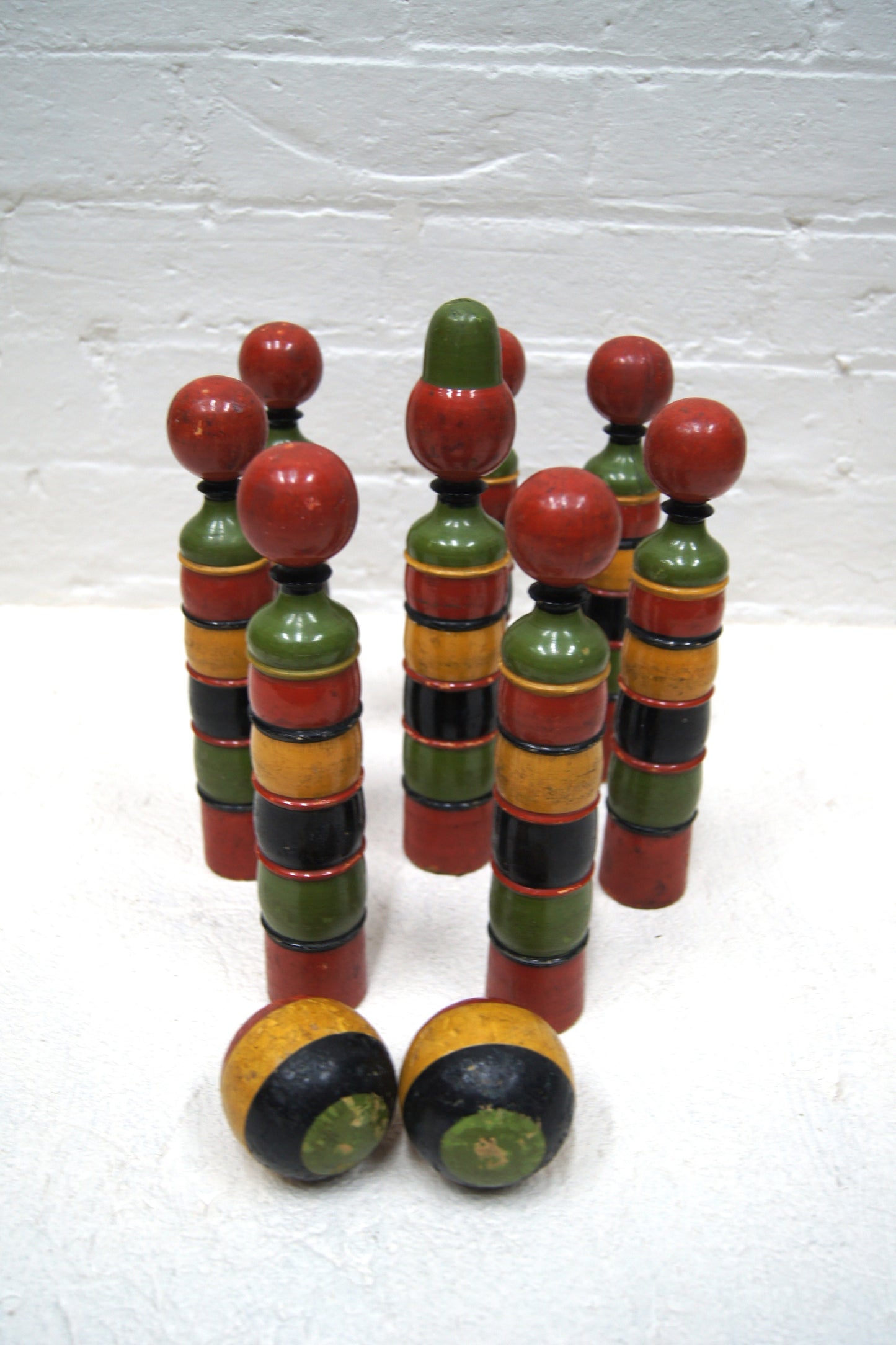 French Vintage Wooden Skittles Set