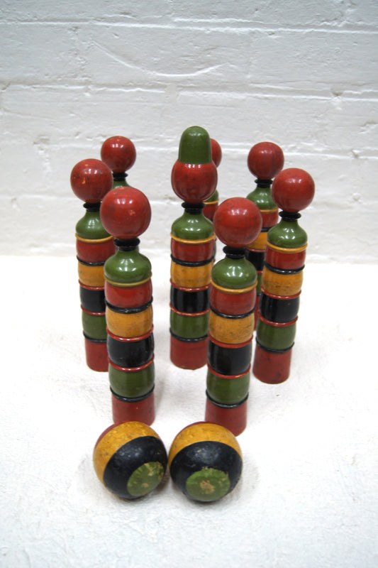 French Vintage Wooden Skittles Set