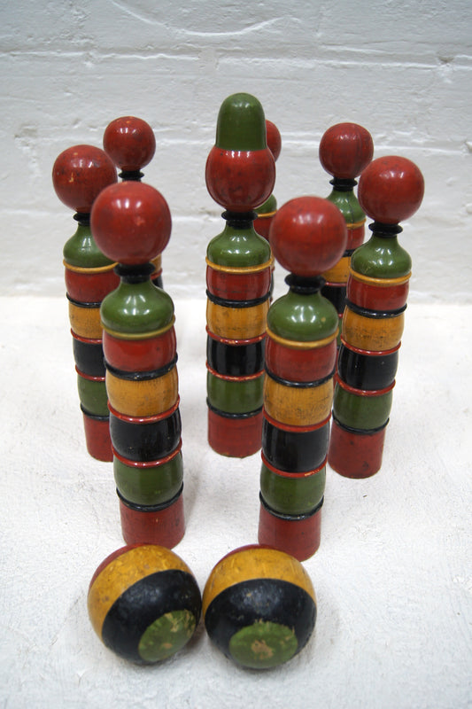 French Vintage Wooden Skittles Set