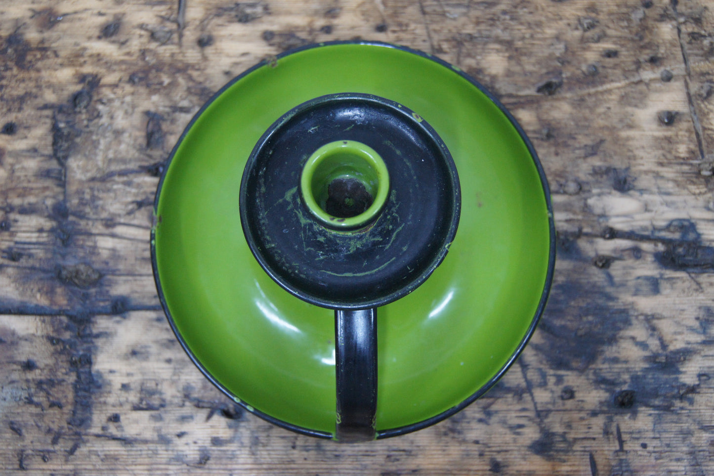 Green Enamelled Chamberstick