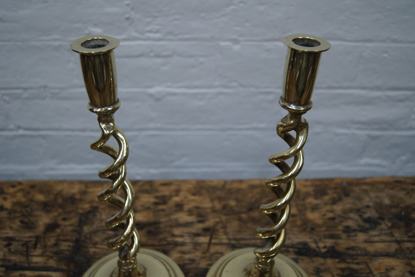 Pair of Victorian Open Barley Twist Brass Candle Sticks
