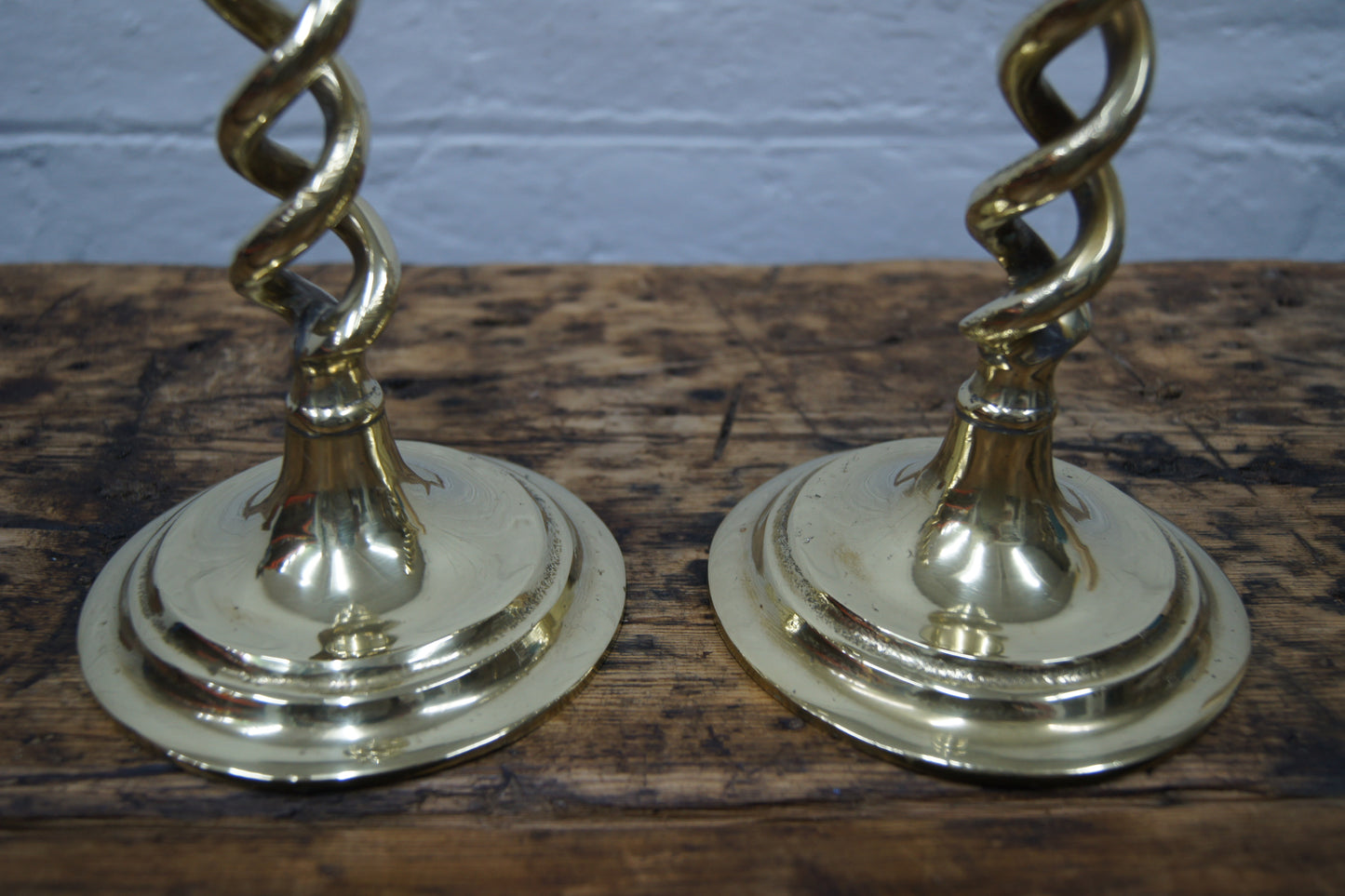 Pair of Victorian Open Barley Twist Brass Candle Sticks