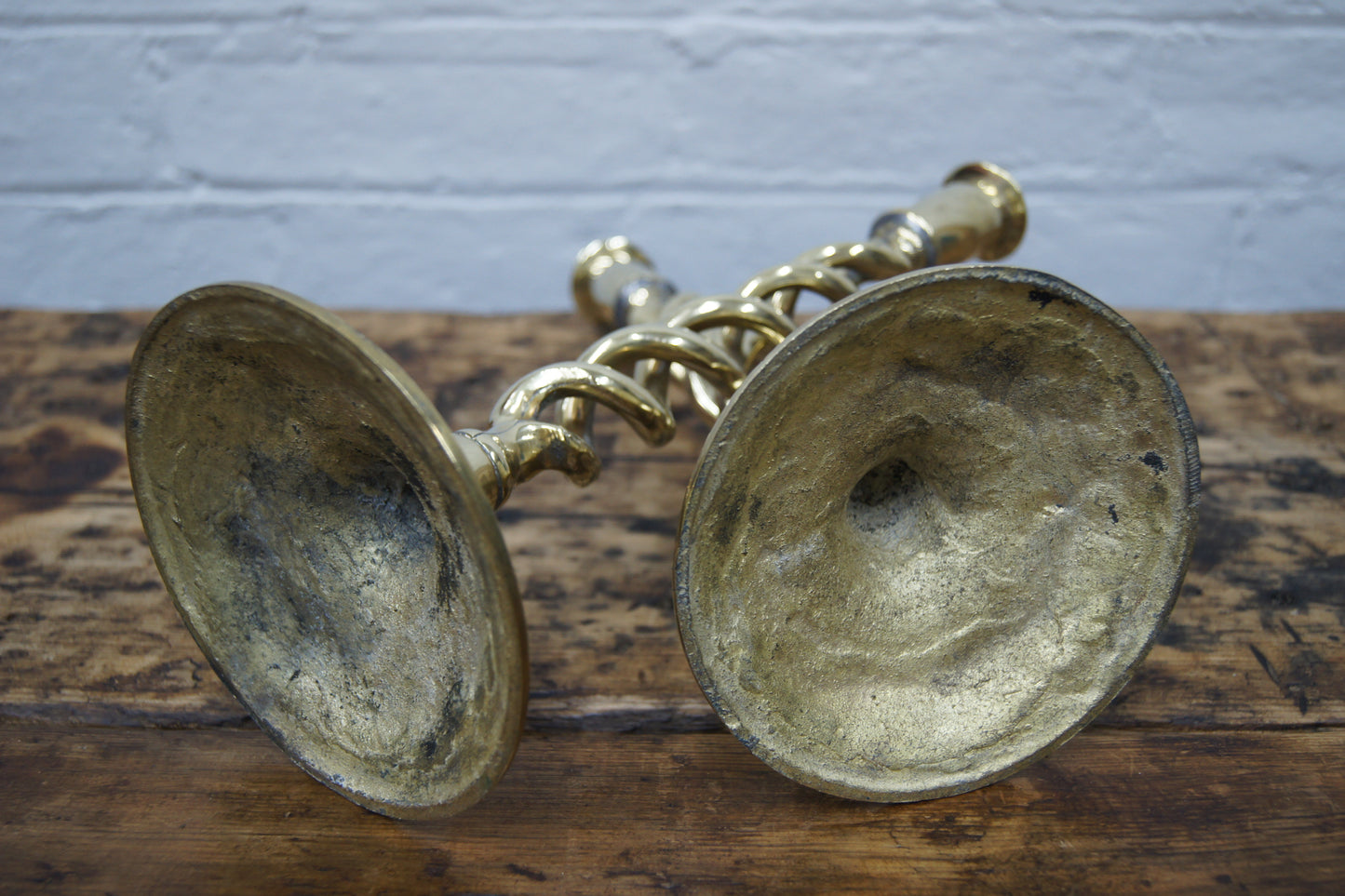 Pair of Victorian Open Barley Twist Brass Candle Sticks