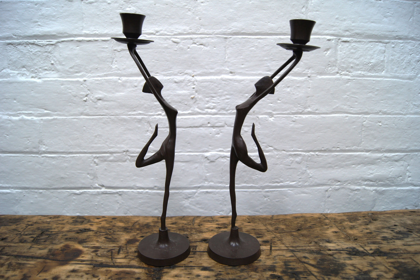 Pair of Metal Stylised Dancers Candlesticks