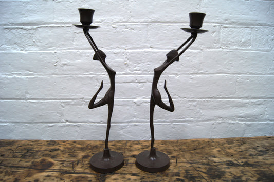 Pair of Metal Stylised Dancers Candlesticks