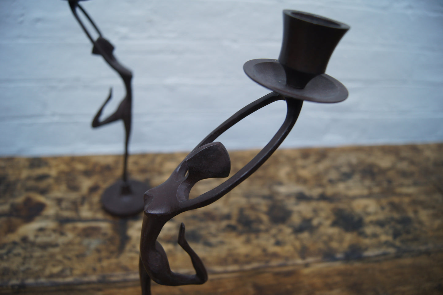 Pair of Metal Stylised Dancers Candlesticks