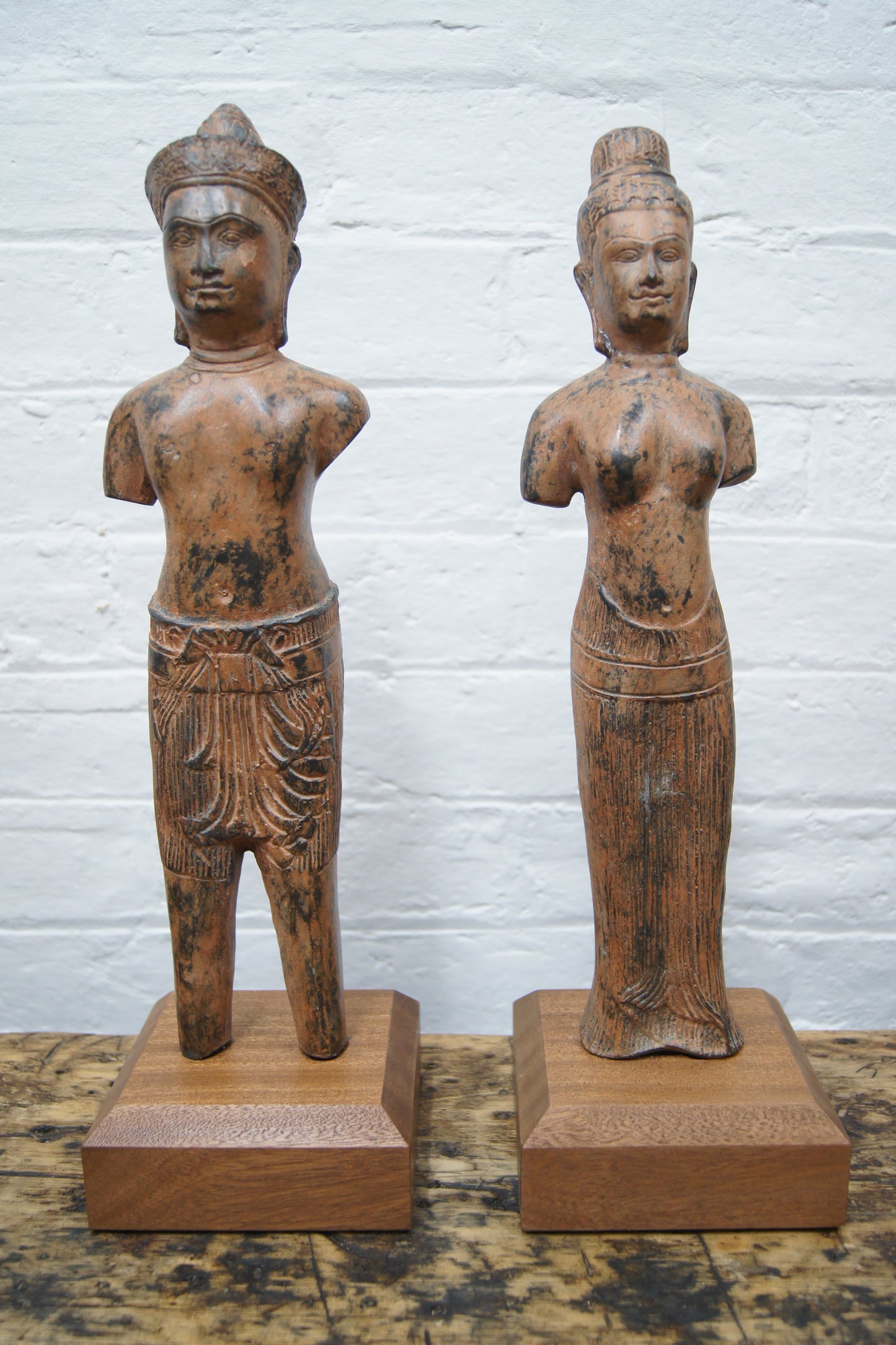 Pair of Bronze Khmer Statues