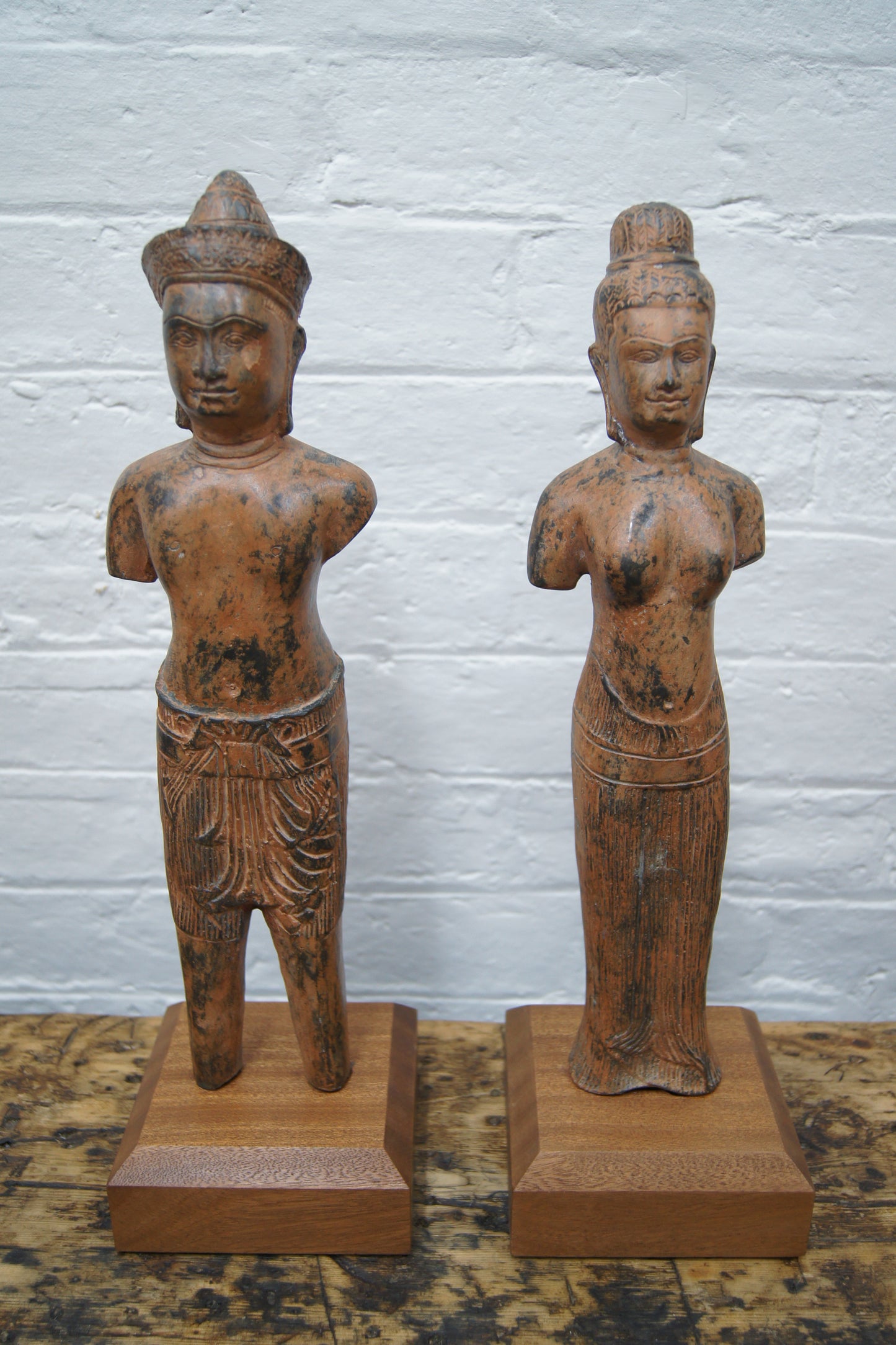Pair of Bronze Khmer Statues