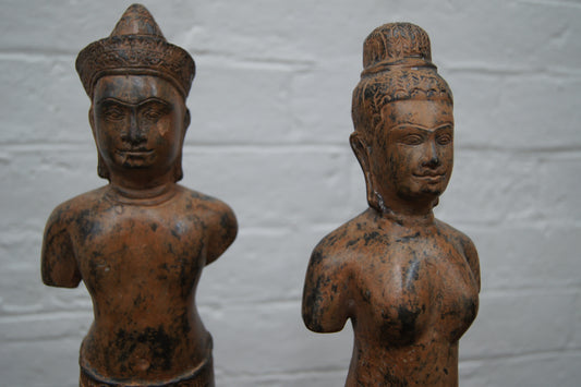 Pair of Bronze Khmer Statues
