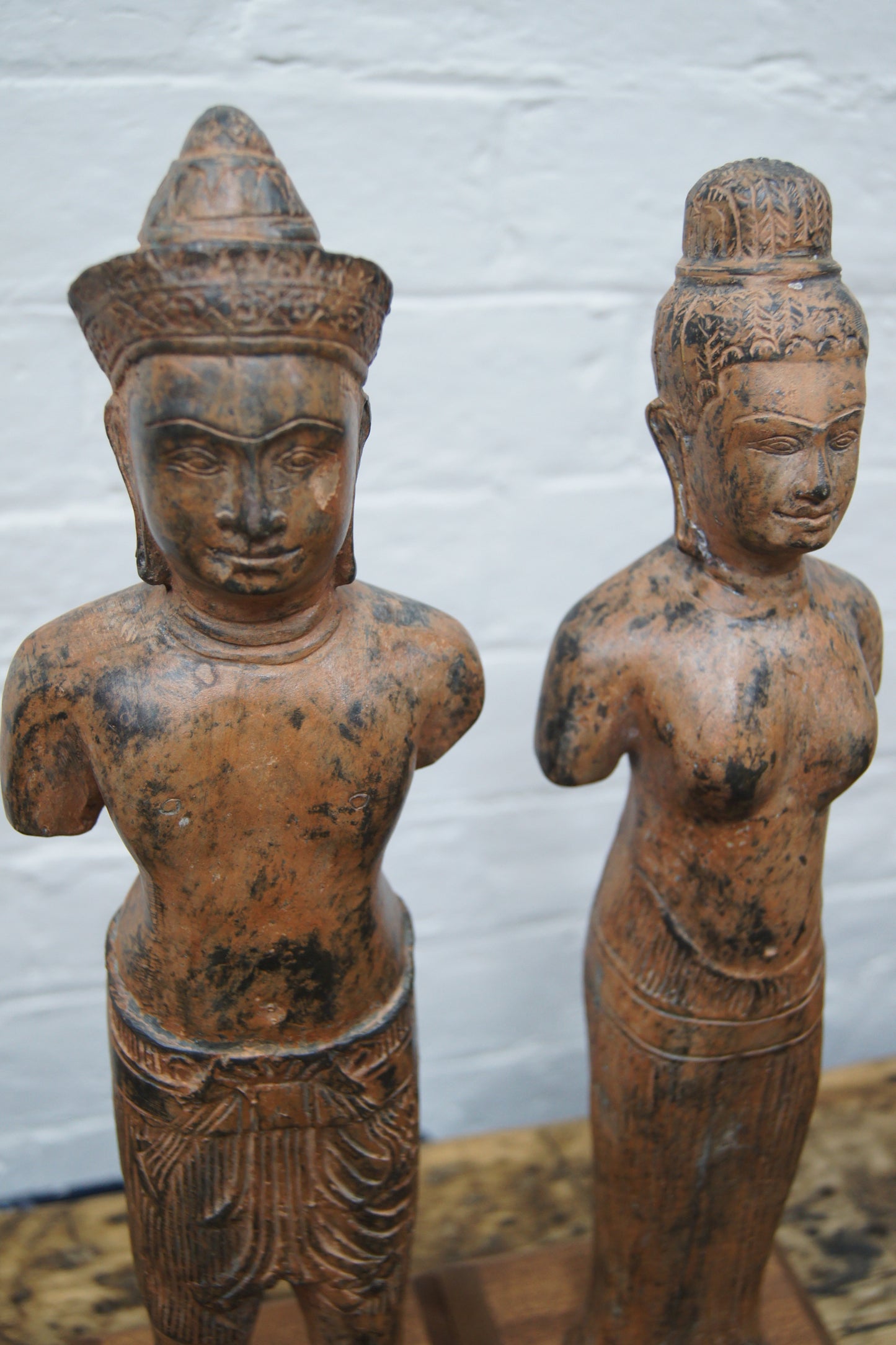 Pair of Bronze Khmer Statues