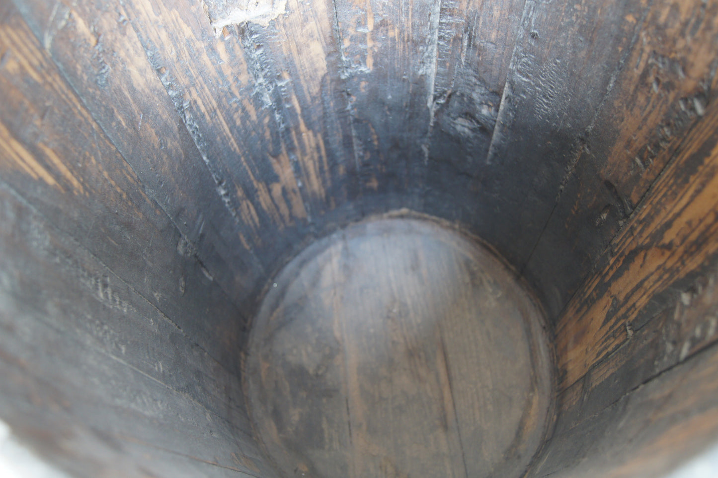 Vintage Coopered Wooden Pine Well Bucket with Handle